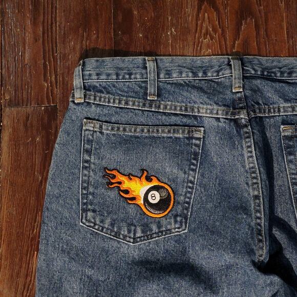Custom 1 of 1 Flaming 8-ball Jeans - Picture 1 of 6